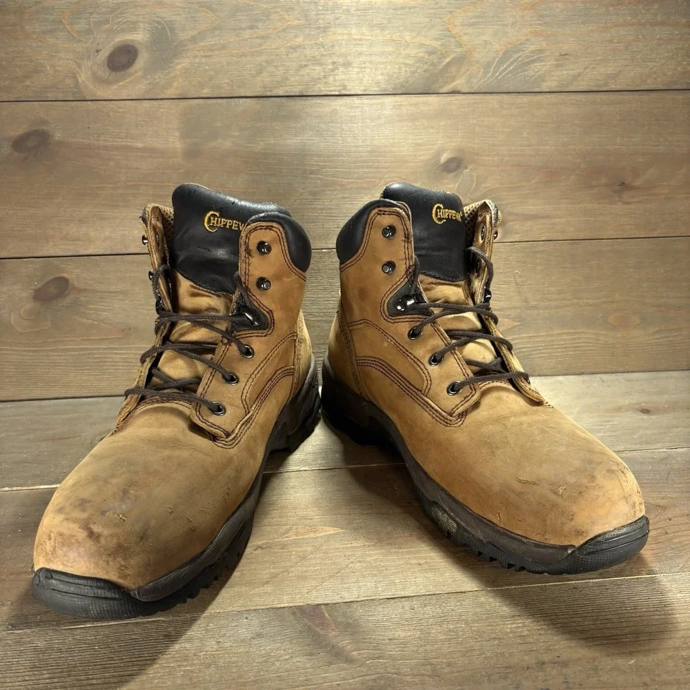 chippewa graeme mens size 10 shoes brown leather steel toe waterproof work boots